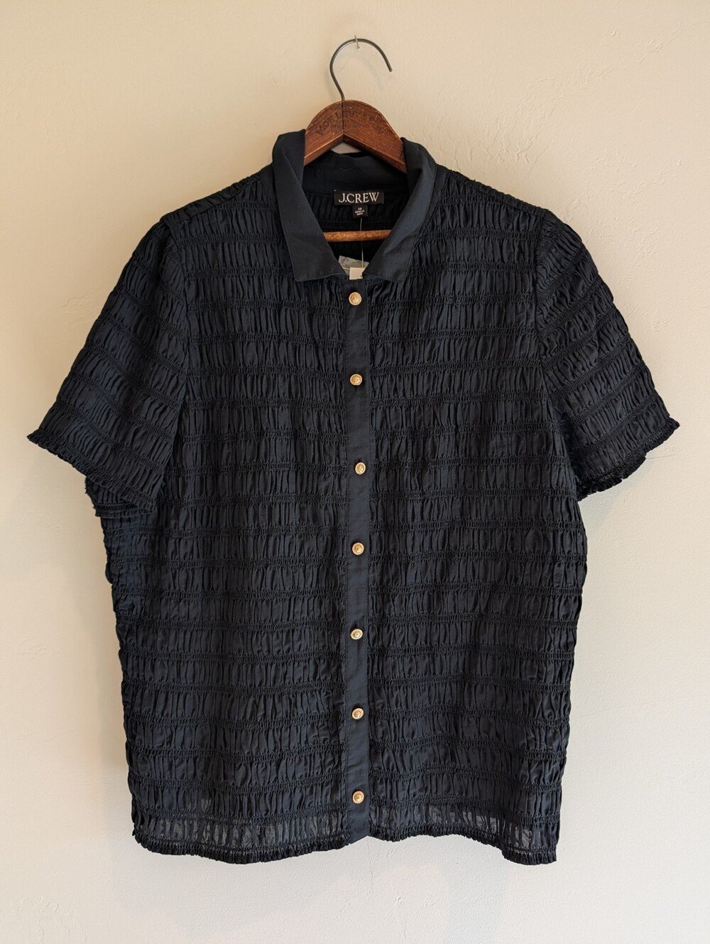 J Crew NWT Smocked Button-up Shirt Cotton-blend Voile 3X Gold Buttons